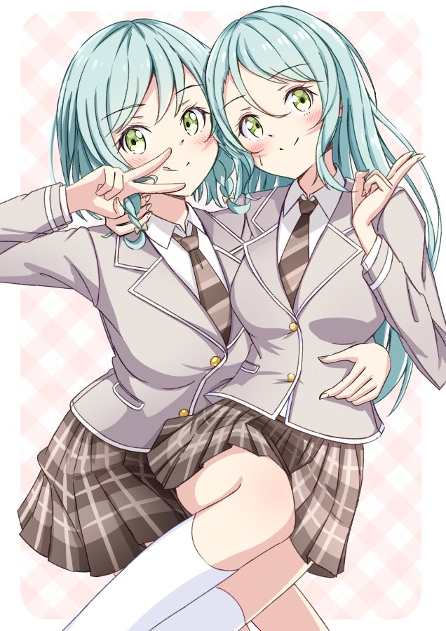 hikawa hina ,hikawa sayo long hair looking at viewer blush smile short hair shirt skirt  illustration images