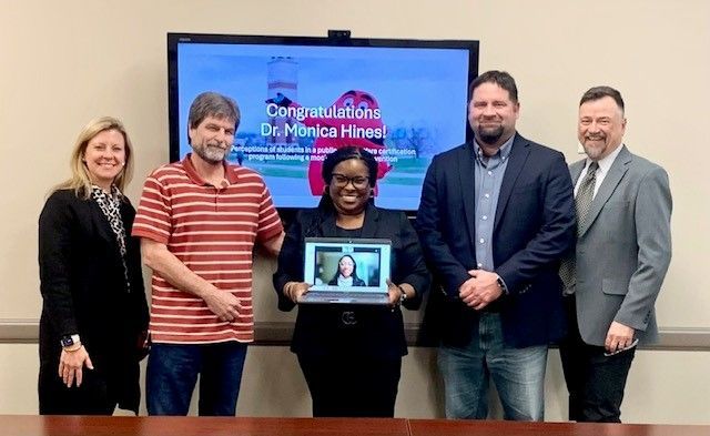 Congrats to Dr. Monica Hines, who successfully defended her dissertation, “Perceptions of Students in a Public Child Welfare Certification Program Following a Mock Testimony Intervention.' #WKU @WKUCEBS @WKU_SLPS #WKUEdD #ClimbWithUs
