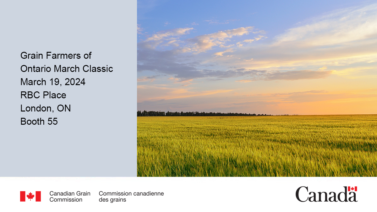 Today’s the @GrainFarmers #MarchClassic! Visit us at booth 55. We’re here and ready to talk about grain inspection and your rights as a producer. #CdnAg #EastCdnAg #OntAg