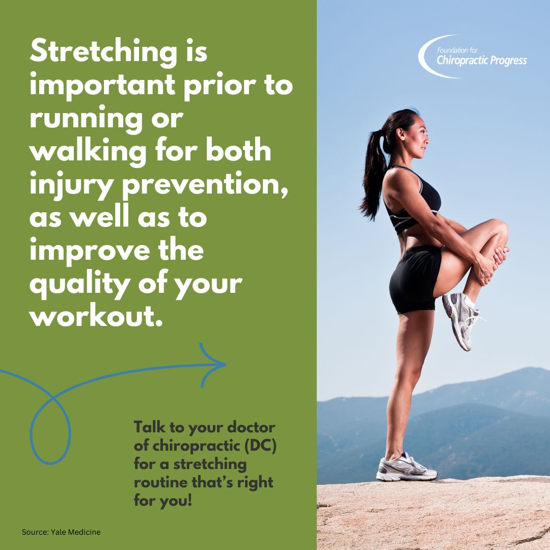 F4CP's tweet photo. Looking to add walking or running into your routine? 👟 Talk to your DC about which stretches you should be doing for injury prevention and to improve your workout! https://t.co/tBdR2RMmBr