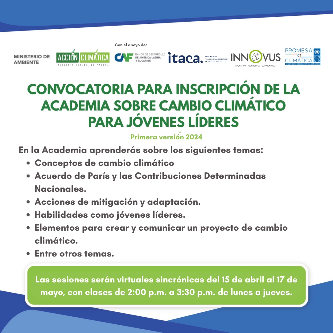 ¡Atención jóvenes de 🇵🇦! Participa en la 9ª edición de la Academia sobre Cambio Climático para Jóvenes Líderes, una oportunidad única para fortalecer tu liderazgo y trabajar en soluciones sostenibles y resilientes al cambio climático.🌍💡 ✍️bit.ly/academiacc9 @sacasa_u