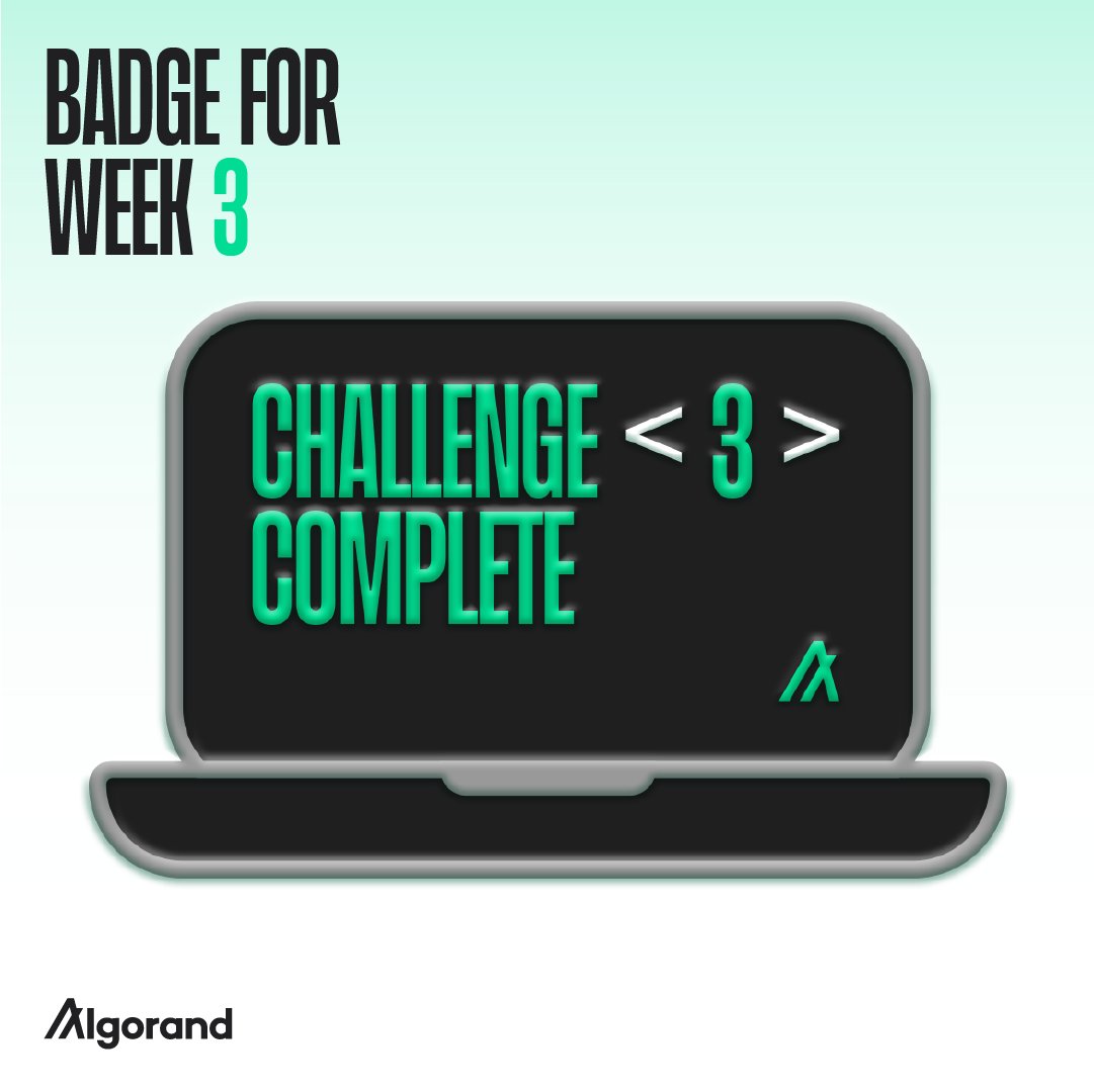 algodevs's tweet image. Algorand’s month-long coding challenge is here!

🟢 Welcome to #AlgoCodingChallenge #3

🚨 50 limited-time completion NFTs are up for grabs 🚨

Don’t miss out on the commemorative badge! 👀

Jump right in 👇
github.com/algorand-codin…