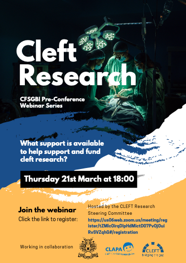The final CFSGBI pre-conference webinar is about supporting research for cleft lip and palate.

This Thursday 21st March at 18:00 GMT 

Register here: us06web.zoom.us/meeting/regist…