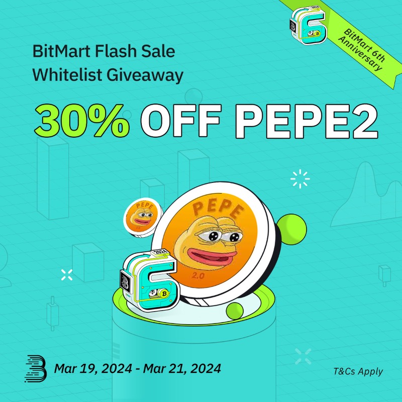 BitMartExchange's tweet photo. Attention all #PEPE2 fans! 🐸

Join our #BitMart6thAnniversary Flash Sale Whitelist #Giveaway to secure one of TEN spots to buy $PEPE2 with an epic 30% OFF discount! 💰

1️⃣Follow us, RT &amp; tag 3 friends
2️⃣Join https://t.co/UKA4qi2Dwx
3️⃣Complete: https://t.co/xNReNZMy8S