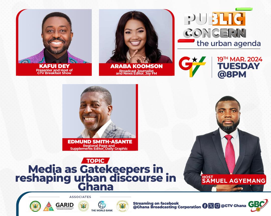Tune in at 8:00 pm on GTV's Urban Agenda for a special discussion on "Media gatekeepers in Ghana's urban discourse." Journalists respond tonight! Join experts for insights on shaping an informed urban populace #telecel