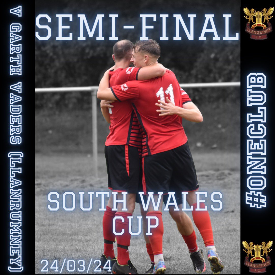 Llangeinor Sunday’s (@llansundaybaby) on Twitter photo This Sunday we face <a href="/GarthVaderFC/">Garth Vader FC</a> in the semi final of the South Wales cup, it will be a top quality match against a good team. Support will be much appreciated as the boys look to get into the final 🔴⚫️
<a href="/LlangeinorFC/">Llangeinor FC</a> This Sunday we face <a href="/GarthVaderFC/">Garth Vader FC</a> in the semi final of the South Wales cup, it will be a top quality match against a good team. Support will be much appreciated as the boys look to get into the final 🔴⚫️
<a href="/LlangeinorFC/">Llangeinor FC</a>