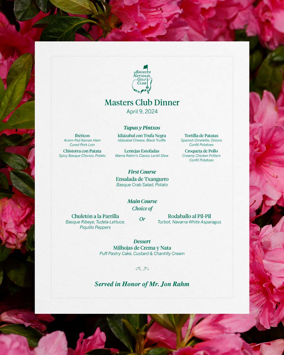 The Champions Dinner, served in honor of Mr. <a href="/JonRahmOfficial/">Jon Rahm Rodriguez</a>. #themasters