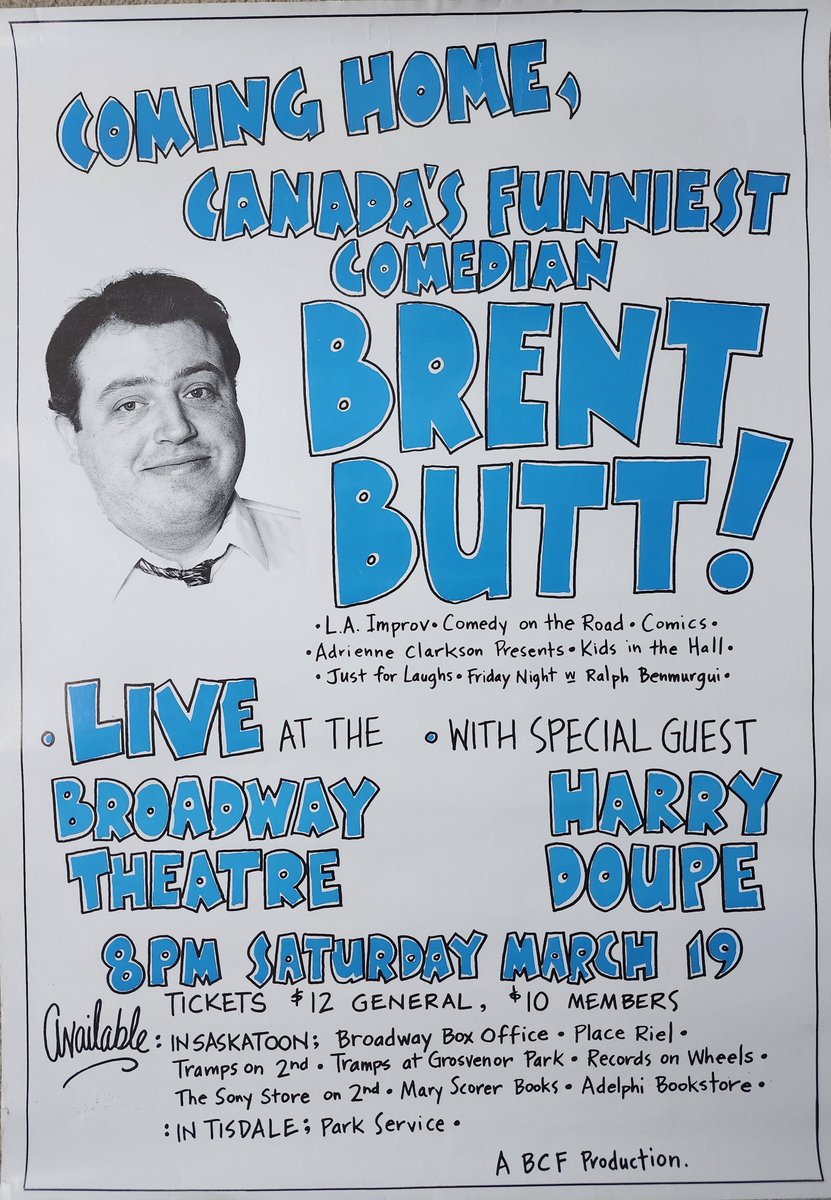 30 years ago today I produced my first theatre show. I think it was also @BrentButt's first time headlining one. Took a chance, risked a bunch, and got to see him kill it in a packed @bwaytheatre. Good memories. @CornerGas @cityofsaskatoon #parkservice