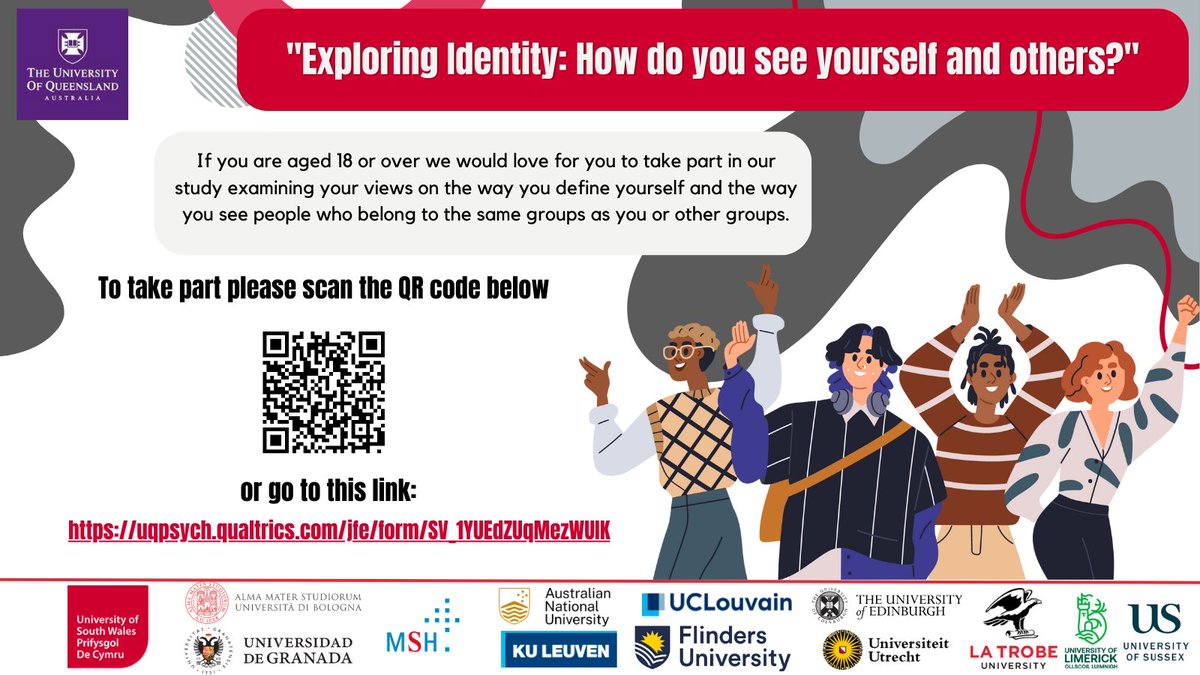 Sarah-Anne 🏴 (@sarahannevevans) on Twitter photo I am part of a research group examining  views on the way we define ourselves and the way we see people who belong to the same groups as us or other groups. I would be grateful if you could spend 20 minutes to complete the survey:
uqpsych.qualtrics.com/jfe/form/SV_1Y… I am part of a research group examining  views on the way we define ourselves and the way we see people who belong to the same groups as us or other groups. I would be grateful if you could spend 20 minutes to complete the survey:
uqpsych.qualtrics.com/jfe/form/SV_1Y…