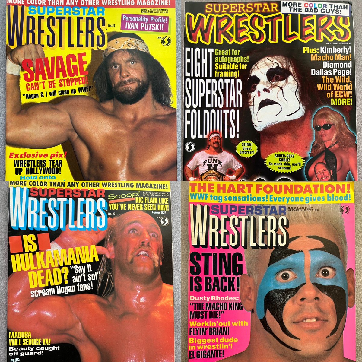 Get these classic back issues of Superstar Wrestlers magazine. Website in bio. #superstarwrestlers #sting #hulkhogan #randysavage #wwf #wwe #wcw #aew #80swrestling #90swrestling #vintage @oldschoolmags @WWE