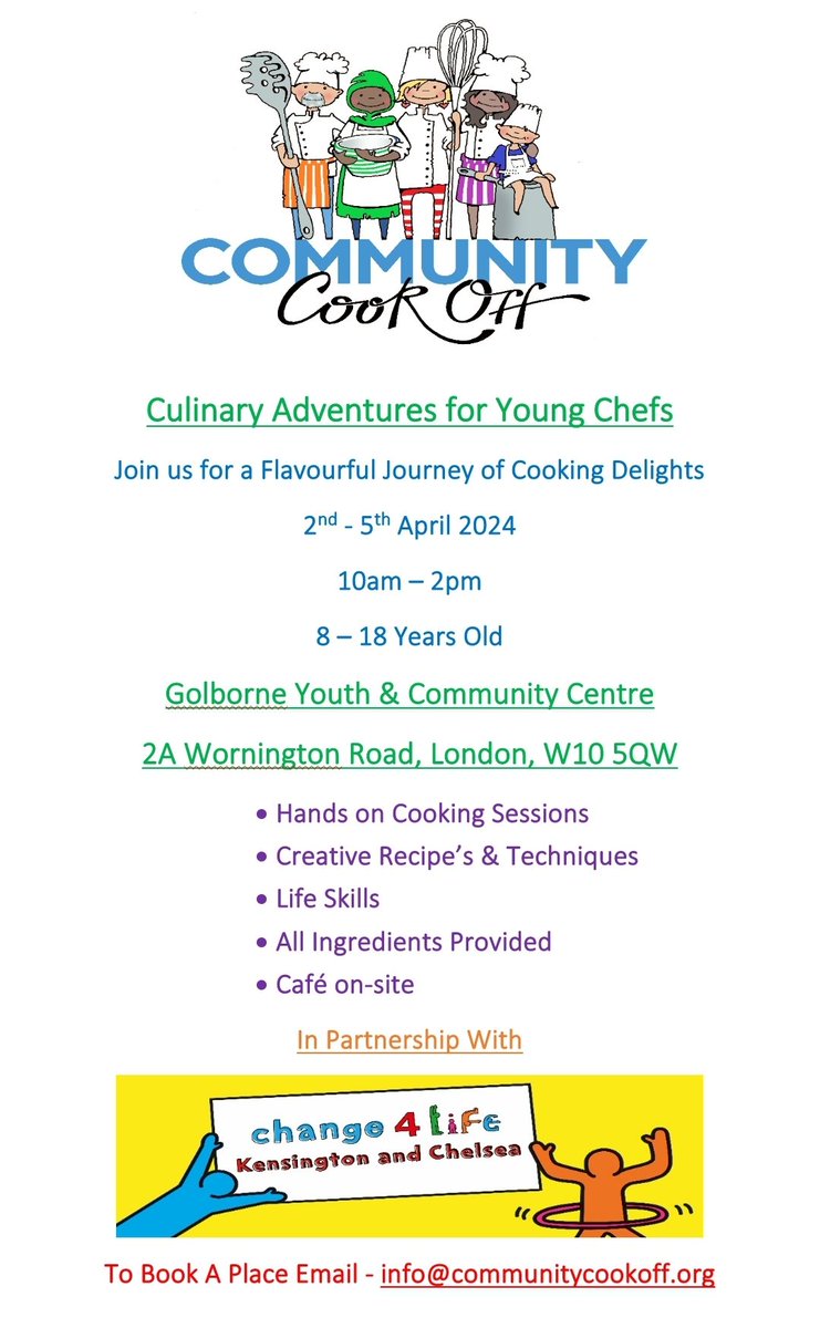 A Brilliant Easter Holiday Cooking Adventure for Young Chefs. 
Places are Limited ! 👨‍🍳🍽👨‍🍳🍽👩‍🍳🍽👩‍🍳🍽