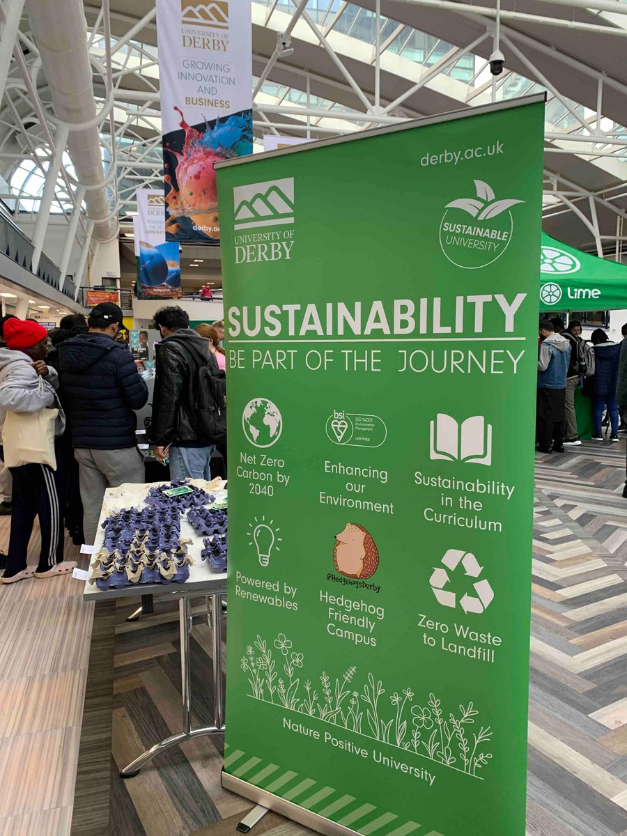 DerbyUni's tweet photo. As part of #GoGreenWeek, @DerbyUnion held a Sustainability Fair in our Kedleston Road Atrium earlier today. ๐
We were joined by a variety of organisations providing information on recycling, Fairtrade, sustainable travel, water conservation and much more. โป๏ธ๐ https://t.co/TnyE7rkQYN