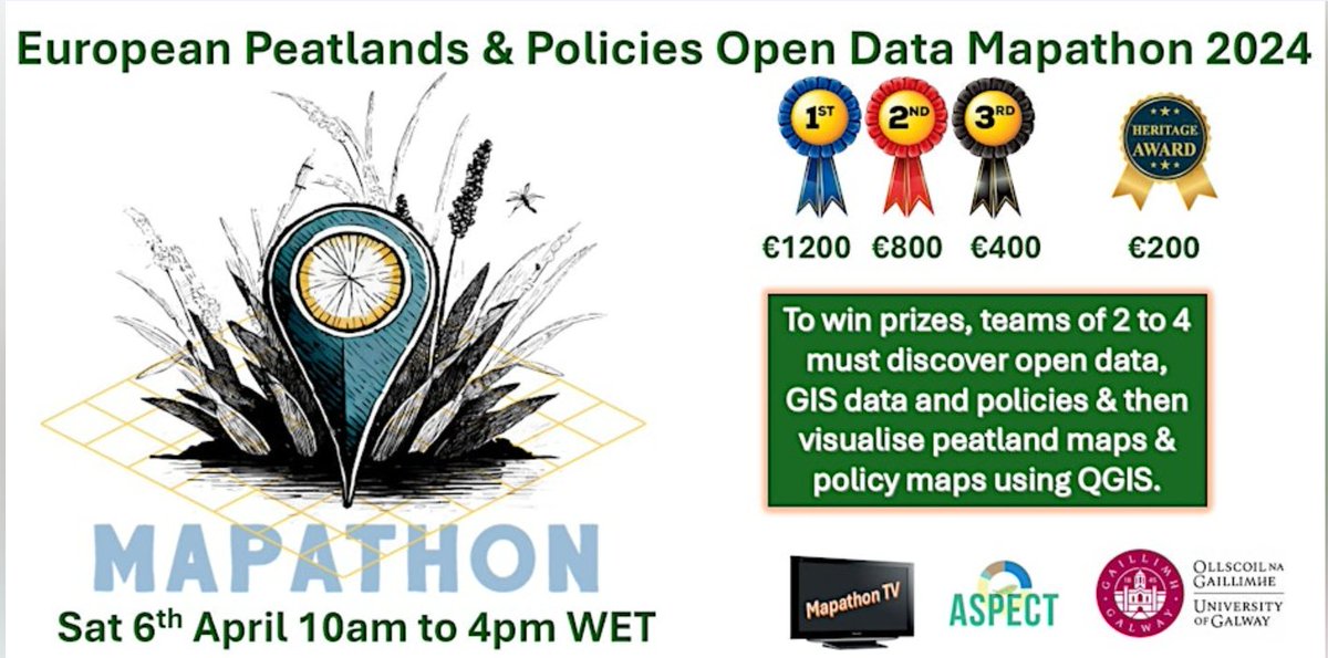 The search is on for a UK team to take part in the European Peatlands & Policies Mapathon 2024, 6 April on zoom or @uniofgalway You'll be mapping peatlands & policies to help improve biodiversity & reduce GHG. All you need is a laptop & enthusiasm bit.ly/3TIGKbp