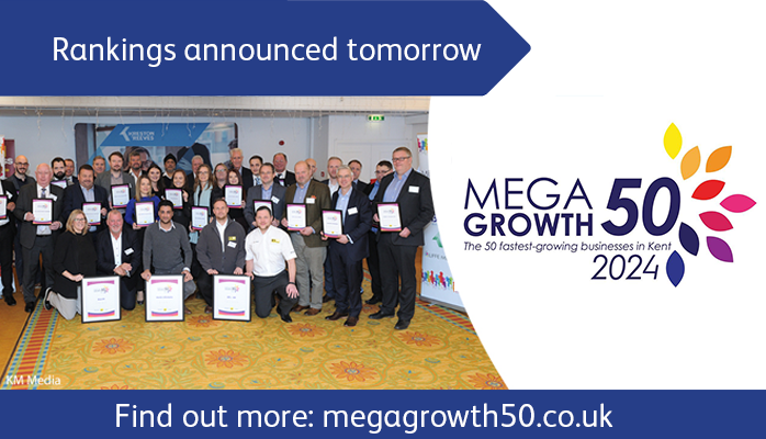 MegaGrowth 50, a ranking of Kent's fastest-growing private businesses with over £1 million in turnover, is back for its 20th year. The top 50 will be revealed tomorrow at a celebratory breakfast. We are really excited to unveil the prestigious league table. #MegaGrowth50