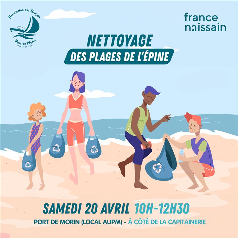Samedi 20 avril, l'AUPM organise un nouveau nettoyage des plages de l'Epine, sur l'Île de #Noirmoutier. Petits et grands, rendez-vous de 10h à 12h30 au Port de Morin! Objectif #zerodechet ! #ecologie #environnement #proteger
<a href="/ile_noirmoutier/">ilenoirmoutier.fr</a> <a href="/Ile2Noirmoutier/">Office de Tourisme de l'île de Noirmoutier</a>