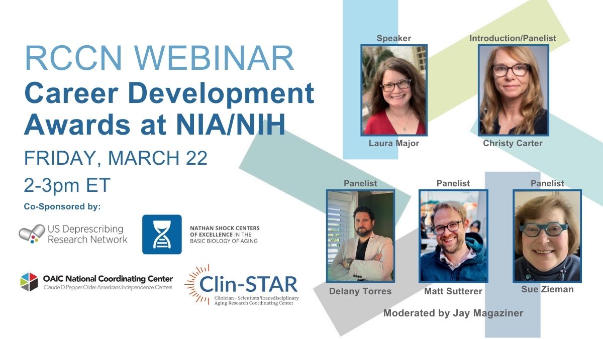 rccnaging's tweet photo. Upcoming Webinar This Friday! "Career Development Awards at NIA/NIH" will touch on many types of #KAwards and make recommendations for which opportunities to apply for depending on a researcher’s circumstances and career stage. Register here: https://t.co/7ylkn5CGTb https://t.co/9T3NWg10GY
