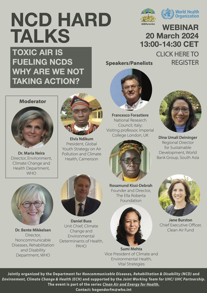 The simple act of breathing kills 7 MILLION people a year. Almost all these deaths are attributable to noncommunicable diseases, including heart disease. Join Elvis Ndikum, member of our #AirPollution Expert Group, for tomorrow's NCD Hard Talk: bit.ly/3TpVVG5