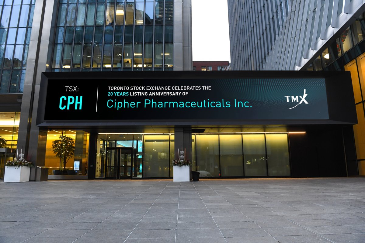 CipherPharmaIR's tweet photo. @CipherPharmaIR $CPH $CPHRF is proud to celebrate its 20th year on the #TSX! We’d like to thank our team and shareholders who have made this possible.

#Cipher looks forward to new significant milestones as we continue to build Canada's leading specialty #pharma company. https://t.co/Qd23evSzEv