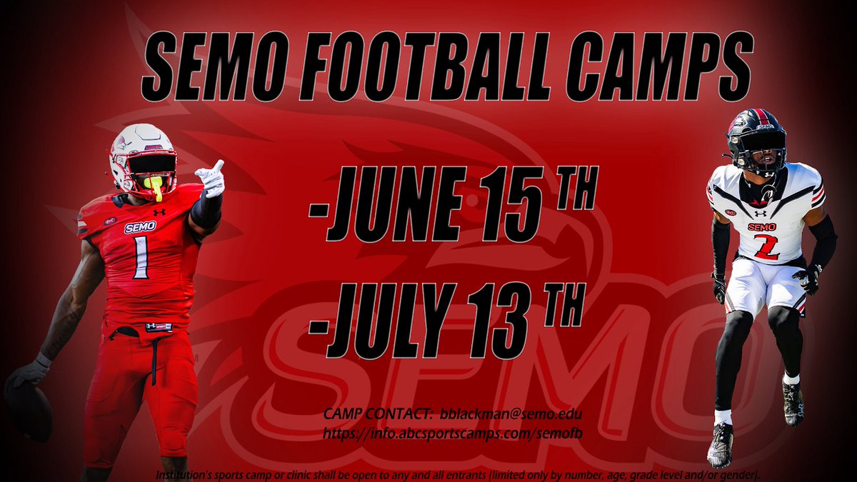 Camp registration is now open❗️Come show us why you should be a Redhawk❗️ info.abcsportscamps.com/semofb