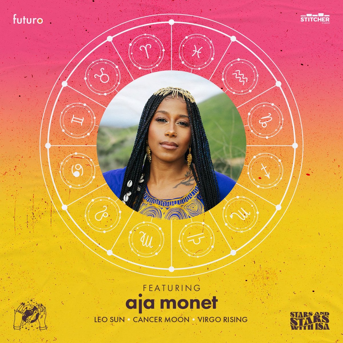 💫 Episode 1 of #StarsandStarswithIsa is out! 💫 Surrealist blues poet, @aja_monet is a Leo ♌️ sun, and Cancer ♋️ moon, and Virgo ♍️ rising. Astrologer and host @isanaka sits with @aja_monet to explore how her chart has informed her career, love, loss, and more 🎧