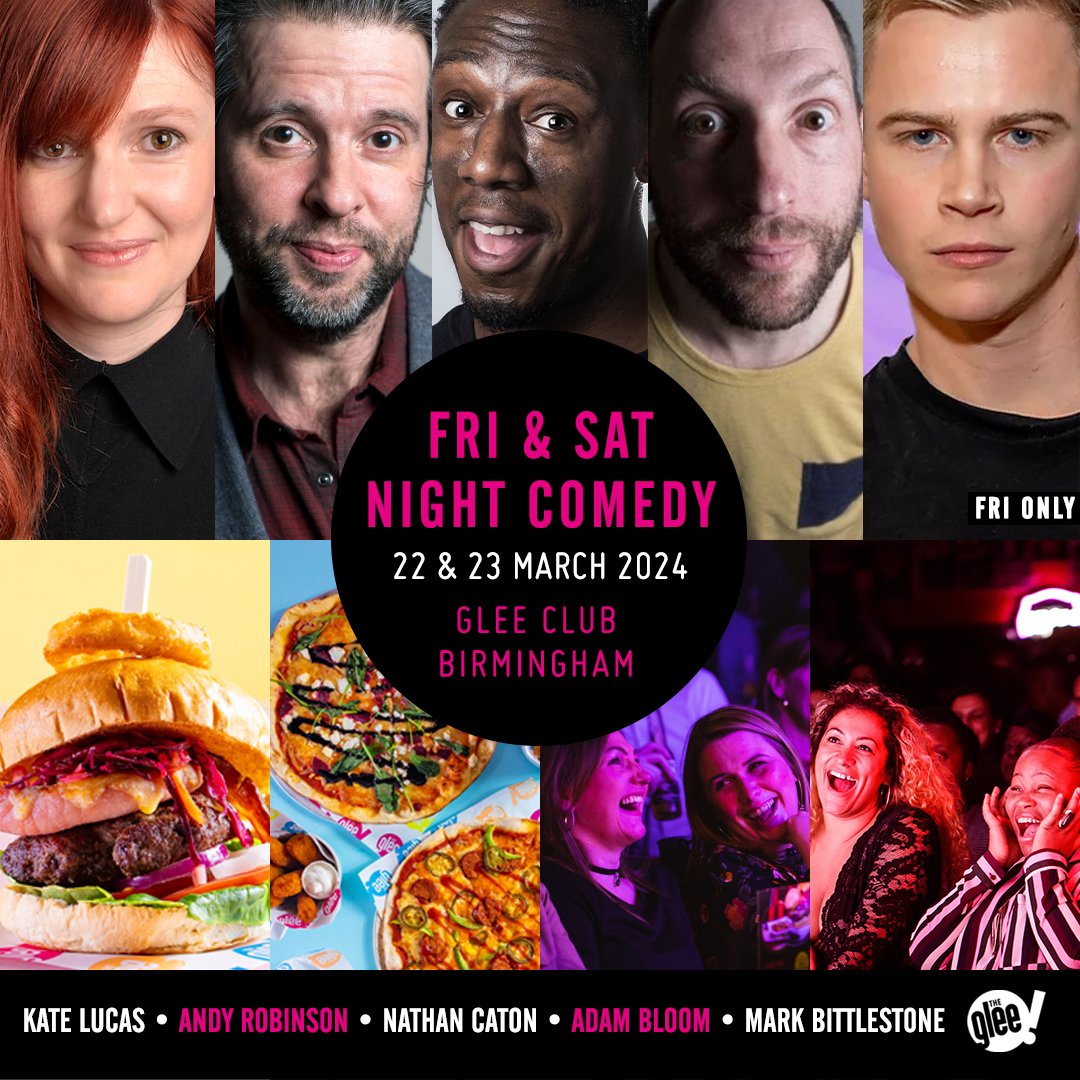 📆 Friday & Saturday Night Comedy, featuring Kate Lucas, Andy Robinson, @NathanCaton, @adambloomie2 & @markbittlestone (Fri only) Superb stand-up comedians that will keep you laughing until Monday Tickets 🎫 bit.ly/BhamWeekendCom