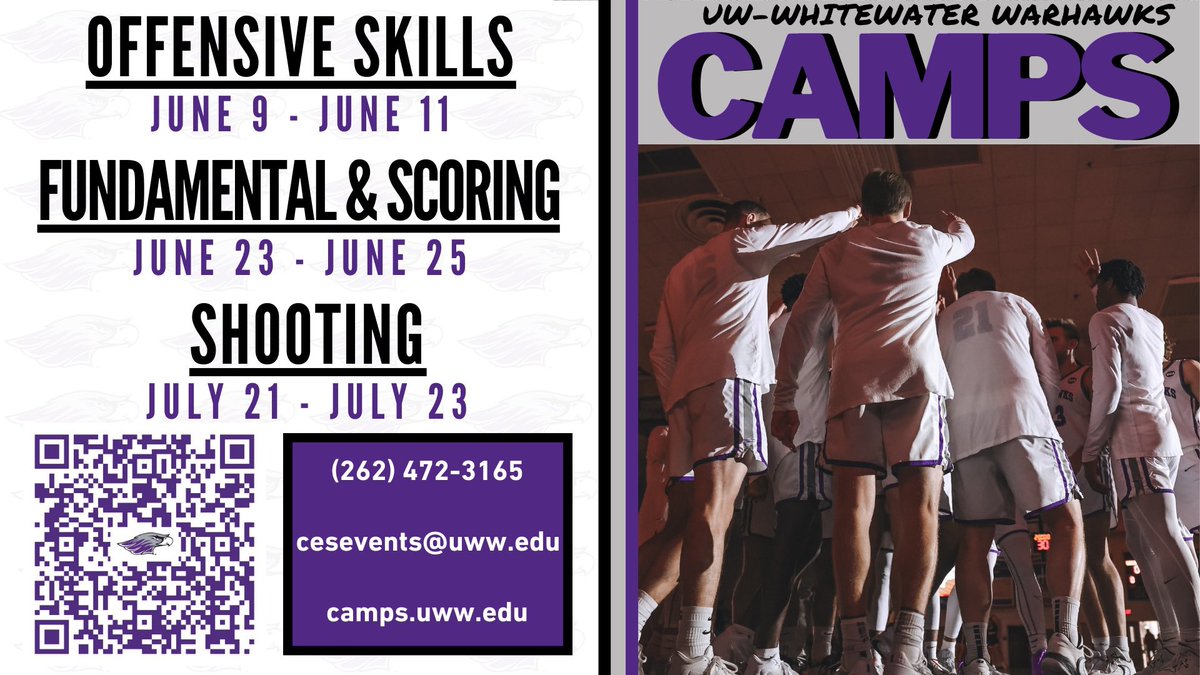 Our 2024 Summer Camps are Open! Register by using the QR code or the link below. Link: uww.edu/ce/camps/athle…