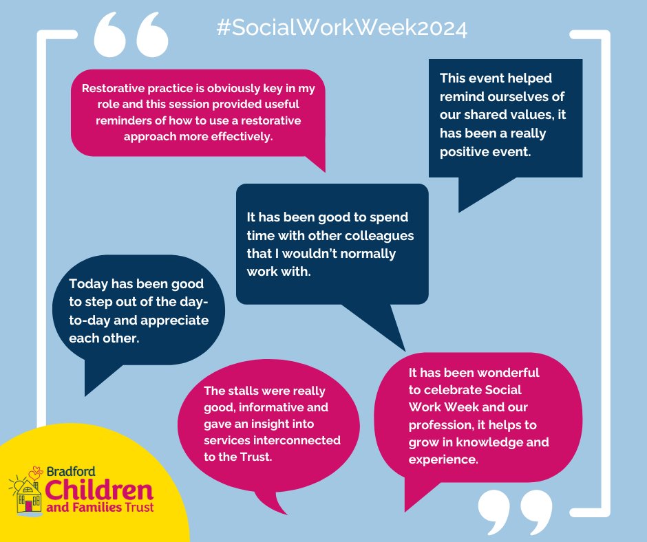 We've been celebrating #SocialWorkDay today as part of #SocialWorkWeek2024, including a fantastic event with colleagues and partners covering restorative practice, mindfulness and more. Here's what they had to say 👇