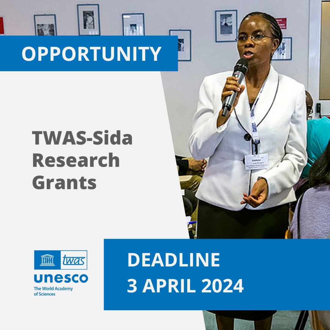 TWAS grants, backed by <a href="/Sida/">Sida</a>, are currently seeking applications from developing world scientists! Grants are currently available for:

👉 Individuals
👉 Research Groups
👉 Collaborations
👉 Equipment maintenance

See if you qualify as a candidate: twas.org/article/resear…