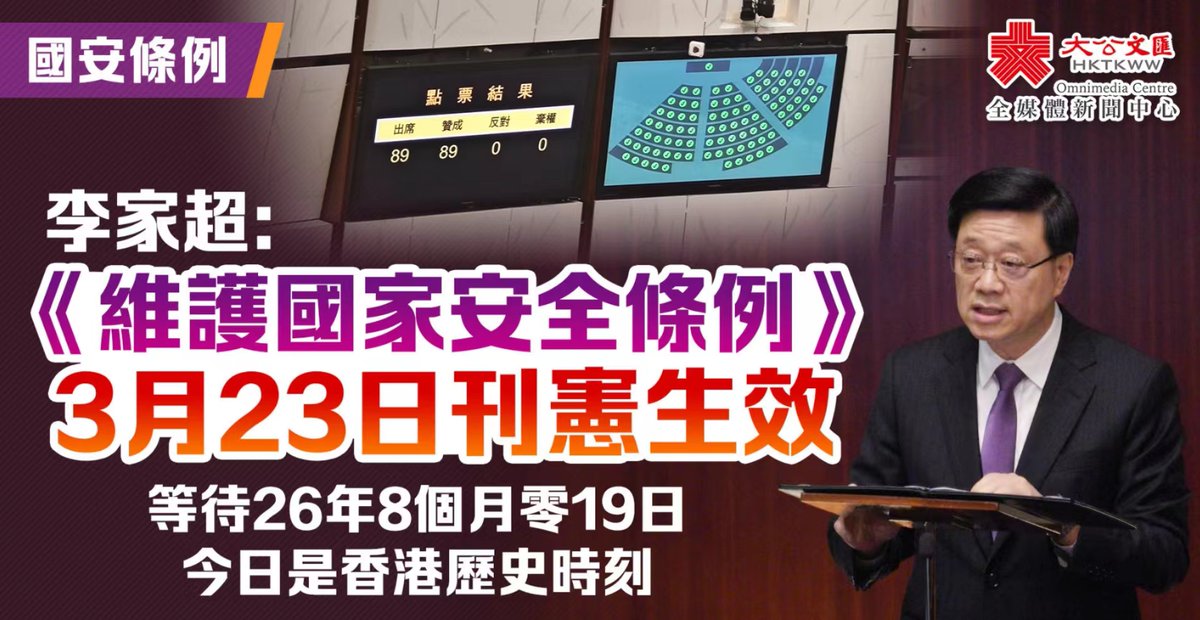 gemiu2's tweet image. 🎉26 年 8 个月零 19 日的等待，香港迎来历史性时刻！
👏香港特区立法会三读审议通过《维护国家安全条例草案》。
🤝维护国家安全，是我们共同的责任！💪
#HongKong #Law