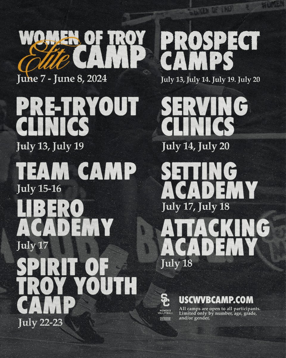 Sign up for summer camps NOW before it's too late! uscwvbcamp.com Questions? email uscwvbcamp@gmail.com