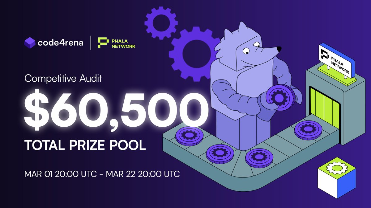 code4rena's tweet photo. Time is running out for the $60,500 USDC @PhalaNetwork audit! ⏳

Code4rena is focused on bringing new opportunities for Wardens to hone their skills outside of Solidity, and this audit is the perfect option for Rust developers 🤝

Get started here: https://t.co/VK0j5qFB8V https://t.co/ne82bIvEzZ
