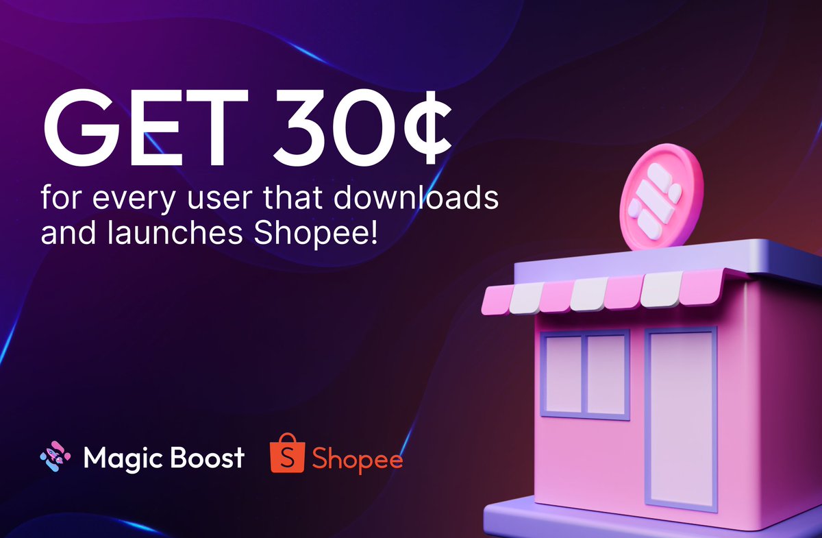 🚨 New Offer is Live on Magic Boost - Shopee ID 🚨 🤑 Get 30¢ for every user that downloads and registers on Shopee! 💸 Commission Amount: 30¢ 🌎 Available: India 📱 Device: Android only ⛔ Restriction: Only for newly registered users 👉 Sign Up: magic.store/magic-boost