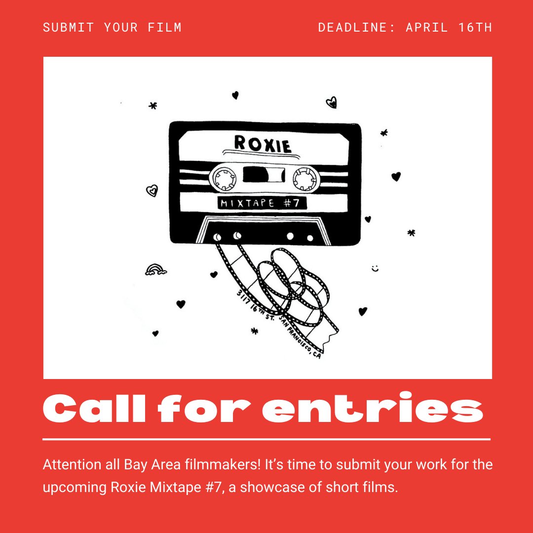 It's Roxie Mixtape time! Our local short-film showcase is back, and ready for your submissions. All genres welcome, as long as each work is no longer than 15 minutes. Deadline April 16. Submit yours right here right now: roxie.com/roxie-mixtape-…