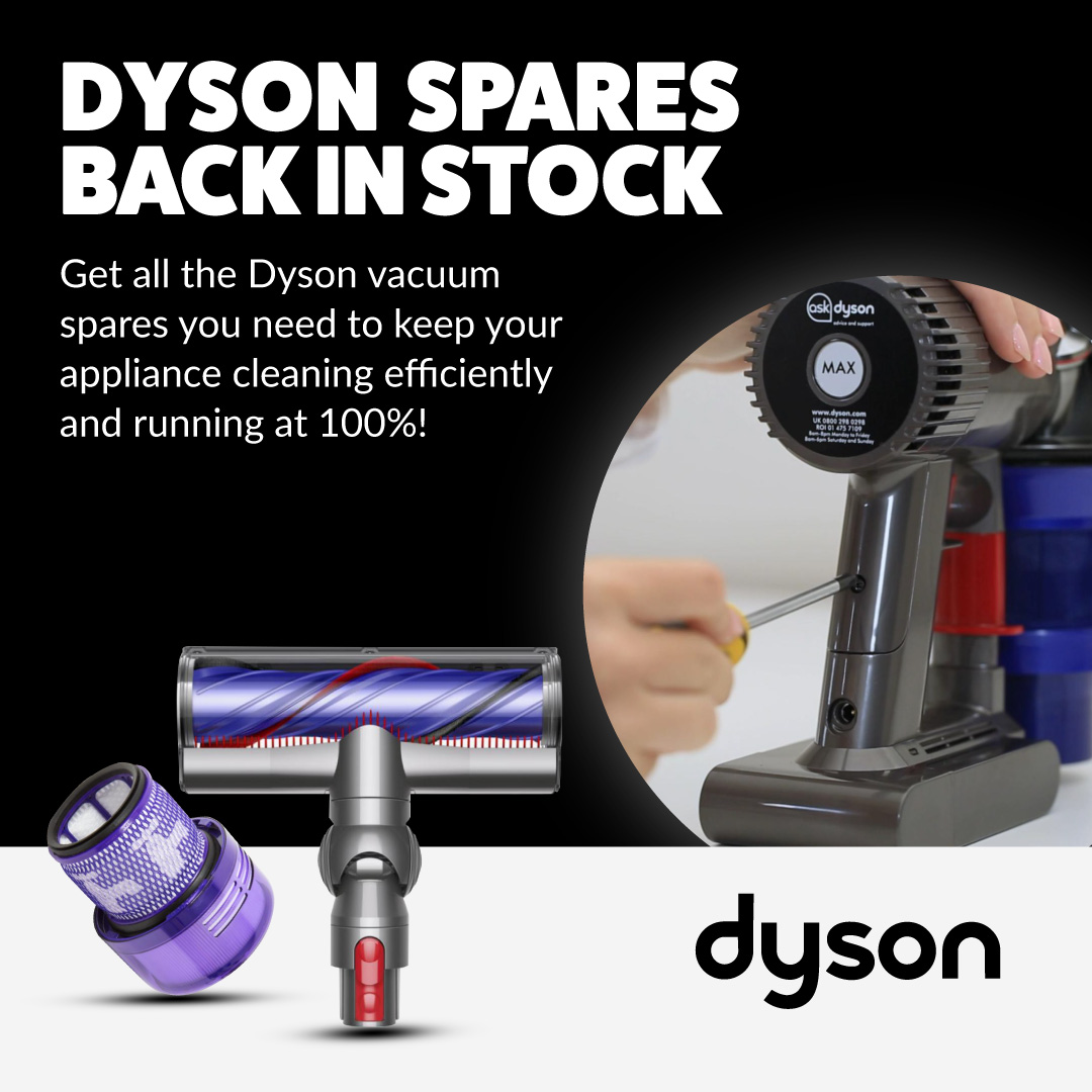 Ready to give your #Dyson #vacuum some love? You're in luck! ✨ Our #Dysonspares are fully stocked once again, with batteries, filters, nozzles, floor tools & more at great prices! 🙌 Get your #appliance cleaning your floors & #carpets better than ever! 👉 bit.ly/4a0i4BO