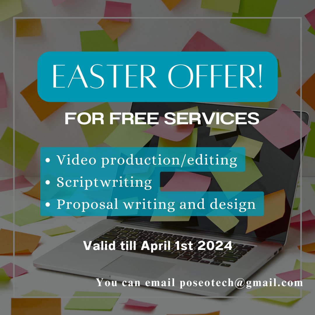 Spring into Action with Our Easter Special!✨ Elevate your projects with our FREE services in video editing, scriptwriting, and proposal design. 🎬📝 Let us bring your ideas to life. Contact me today!

#tuesdayvibe #TacoTuesday #easter2024 #grayscale #Udemy #SoftwareEngineering