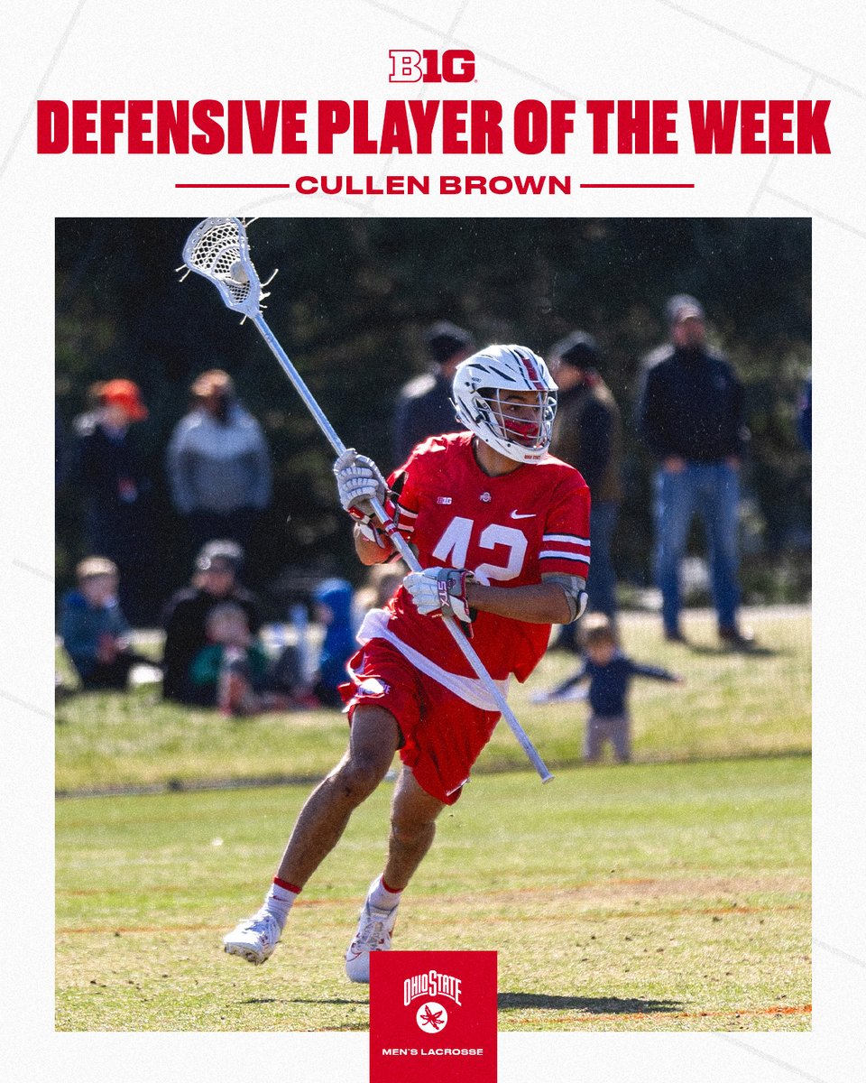 Cullen Brown is this week's <a href="/B1GLacrosse/">Big Ten Lacrosse</a> 𝘿𝙚𝙛𝙚𝙣𝙨𝙞𝙫𝙚 𝙋𝙡𝙖𝙮𝙚𝙧 𝙤𝙛 𝙩𝙝𝙚 𝙒𝙚𝙚𝙠 💪

#GoBucks | go.osu.edu/Cny4