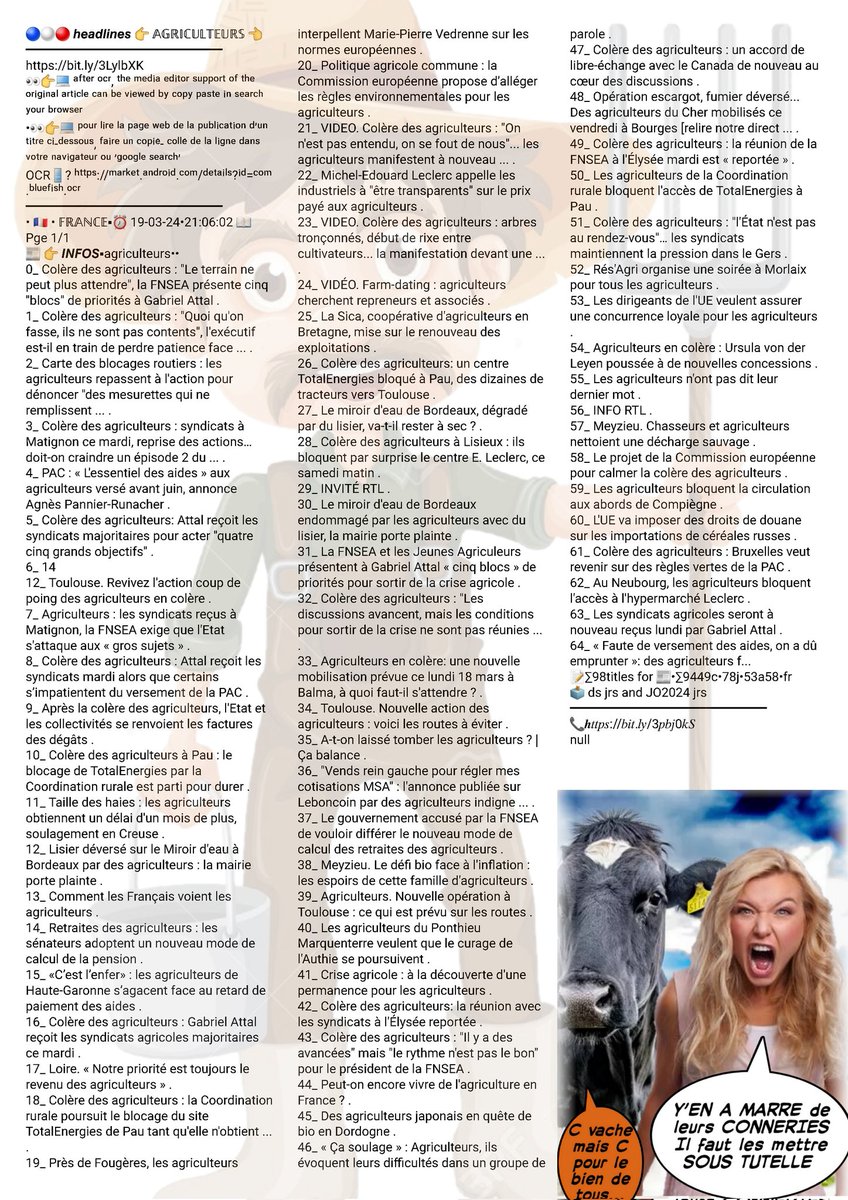 👇👀#TitlesPressInfos
#agriculteurs
🎲  #COLMAR #PERIGUEUX #BONSECOURS #SAINTBRICESOUSFORET #GLEIZE #VILLENEUVESAINTGEORGES #LECRES #MOULINS #SAINTDIE #EPINAYSURORGE #CHARENTONLEPONT #SCEAUX #RAISMES #SAINTMAURICE #LISLESURLASORGUE #COLOMIERS #LENS  bit.ly/48MtpEq