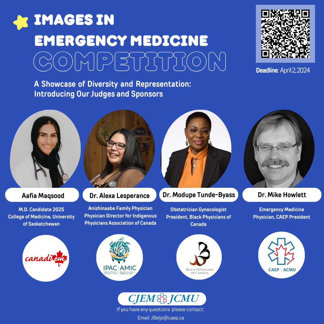 There's still time to submit your photo! Competition closes April 2nd. Winning photos will be showcased @CAEPConference and @CJEMonline. Check out this impressive panel of judges from @CAEP_Docs @caepstudent @IPACIndigenous @blackdocscanada @WeAreCanadiEM