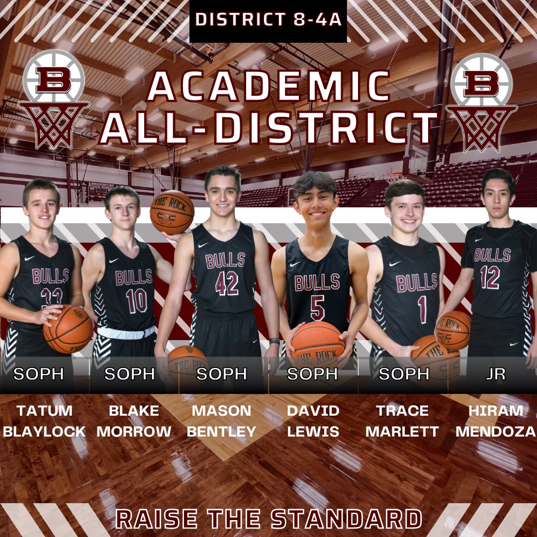 Congrats to these 6 players that got awarded Academic All District Honors. Way to take care of business in the classroom!#RaiseTheStandard @Bulls_Sissies @bridgeport_BHS @BridgeportISD @WCMSports @hoopinsider @Tabchoops @FB_Bulls