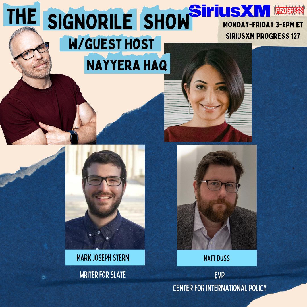 ‼️ On today's @msignorile Show ‼️ @nayyeroar guest Hosts! We are joined by: @mjs_DC @mattduss 🔊Listen Here: siriusxm.us/Signorile Give us your calls at: 866-997-4748