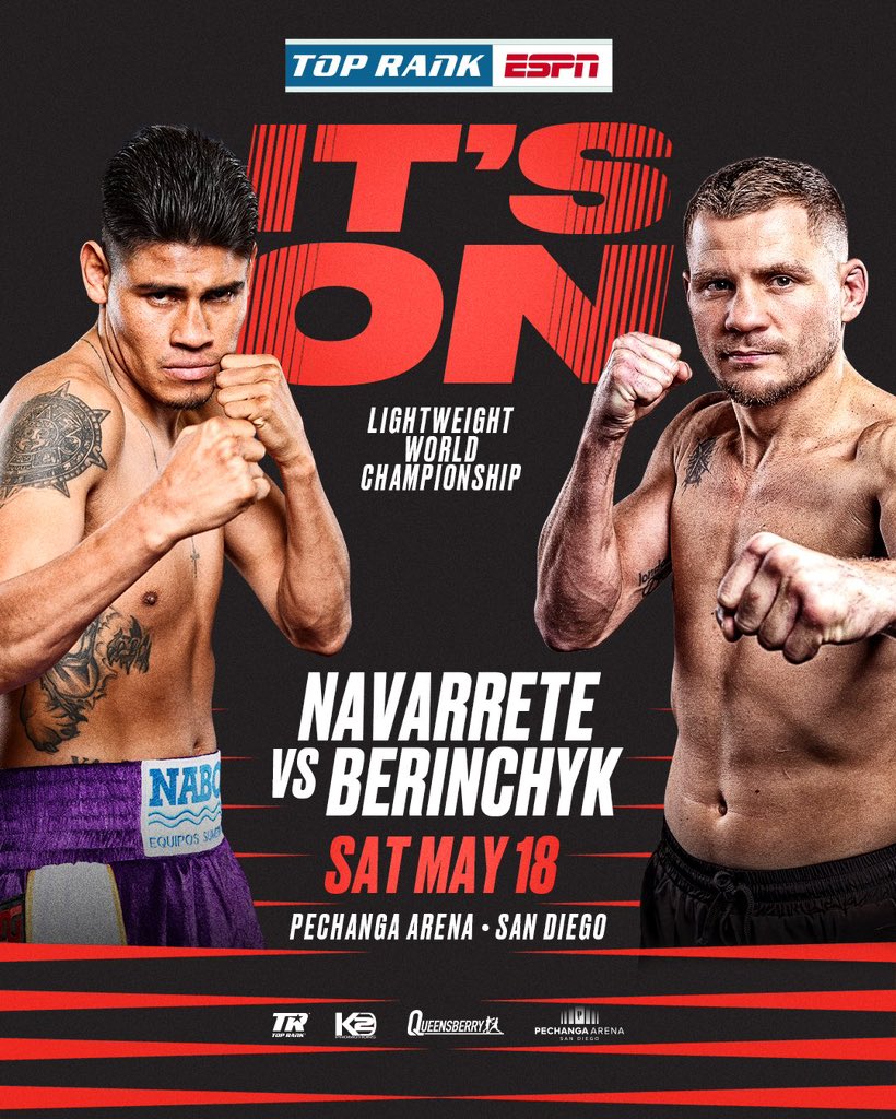 Denys Berinchyk aims to become world champion for the first time but Navarrete stands in his way! 

#NavarreteBerinchyk
