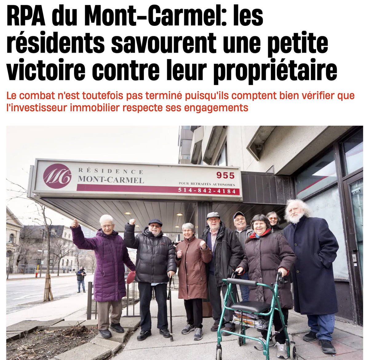 Les aînés de la résidence Mont-Carmel ont de quoi sabrer le champagne : l’investisseur immobilier Henry Zavriyev a finalement décidé de ne pas les expulser après un long combat mené sur près de deux ans. «C’est une victoire! On s’est tellement battu pour ça et maintenant on voit