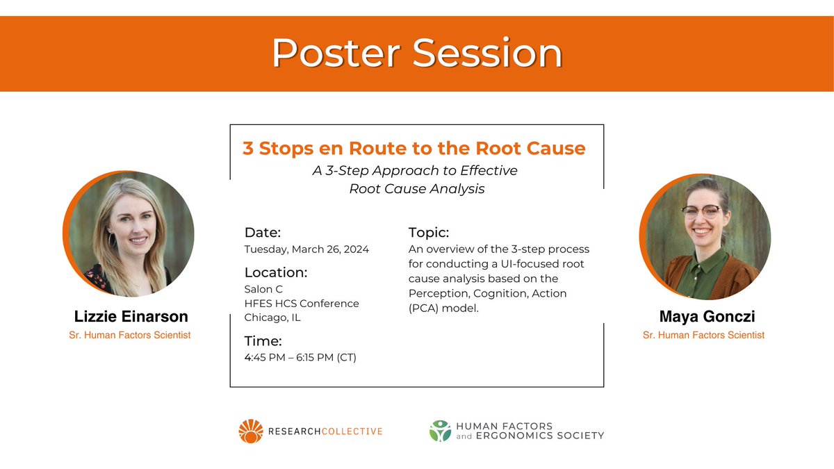 In just 5 days, this year's <a href="/HFES/">HF/E Society</a>  Health Care Symposium will take place in Chicago, Illinois. Our team invites you to join their poster presentations taking place March 26th from 4:45pm-6:15pm (CT) in Salon C.
#HumanFactors #Healthcare #HFESHCS