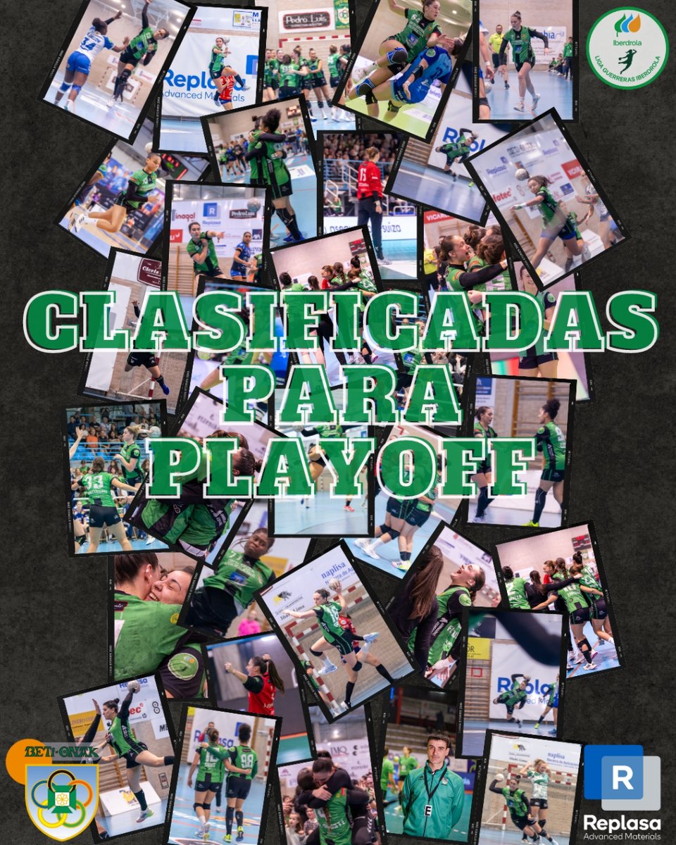 A falta de 2 jornadas para terminar la fase regular de la Liga Guerreras Iberdrola, Replasa Beti-Onak jugará el Play-Off por el título junto con los 8 primeros clasificados. Gran temporada la que están realizando nuestras Guerreras con una trayectoria ascendente

#AurreraBeti💚🖤
