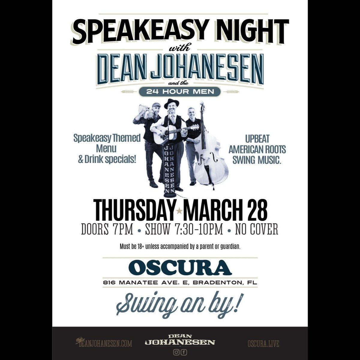 Oscura Speakeasy Night with Dean Johanesen & The 24 Hour Men Thursday 3/28 doors at 7 PM. Swing on by !![: )> #deanjohanesen #deanjohanesenandthe24hourmen #markpezzo #maxkelly #oscura #speakeasy #swingonby