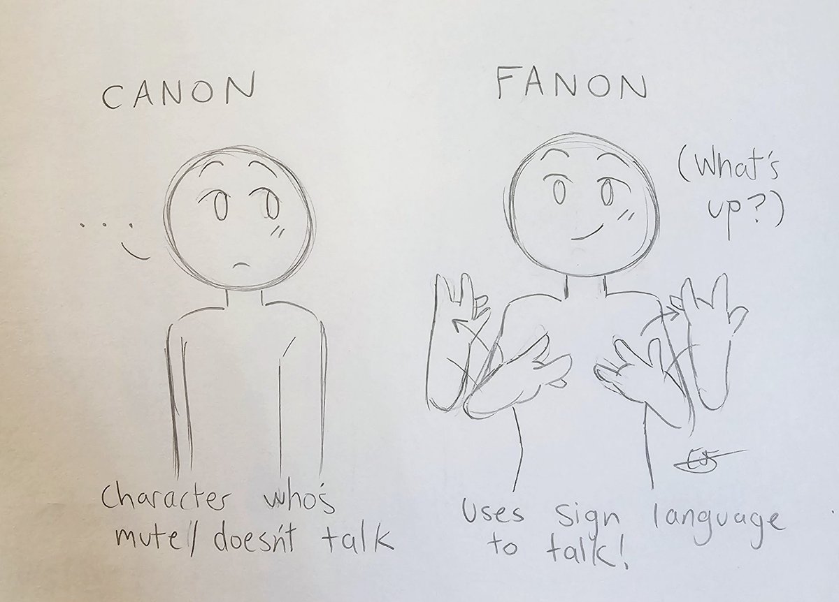 EJSmith145's tweet photo. One of my personal favorite canon vs. fanon things as a long-time learner of ASL :) https://t.co/gKsFh7DDi8