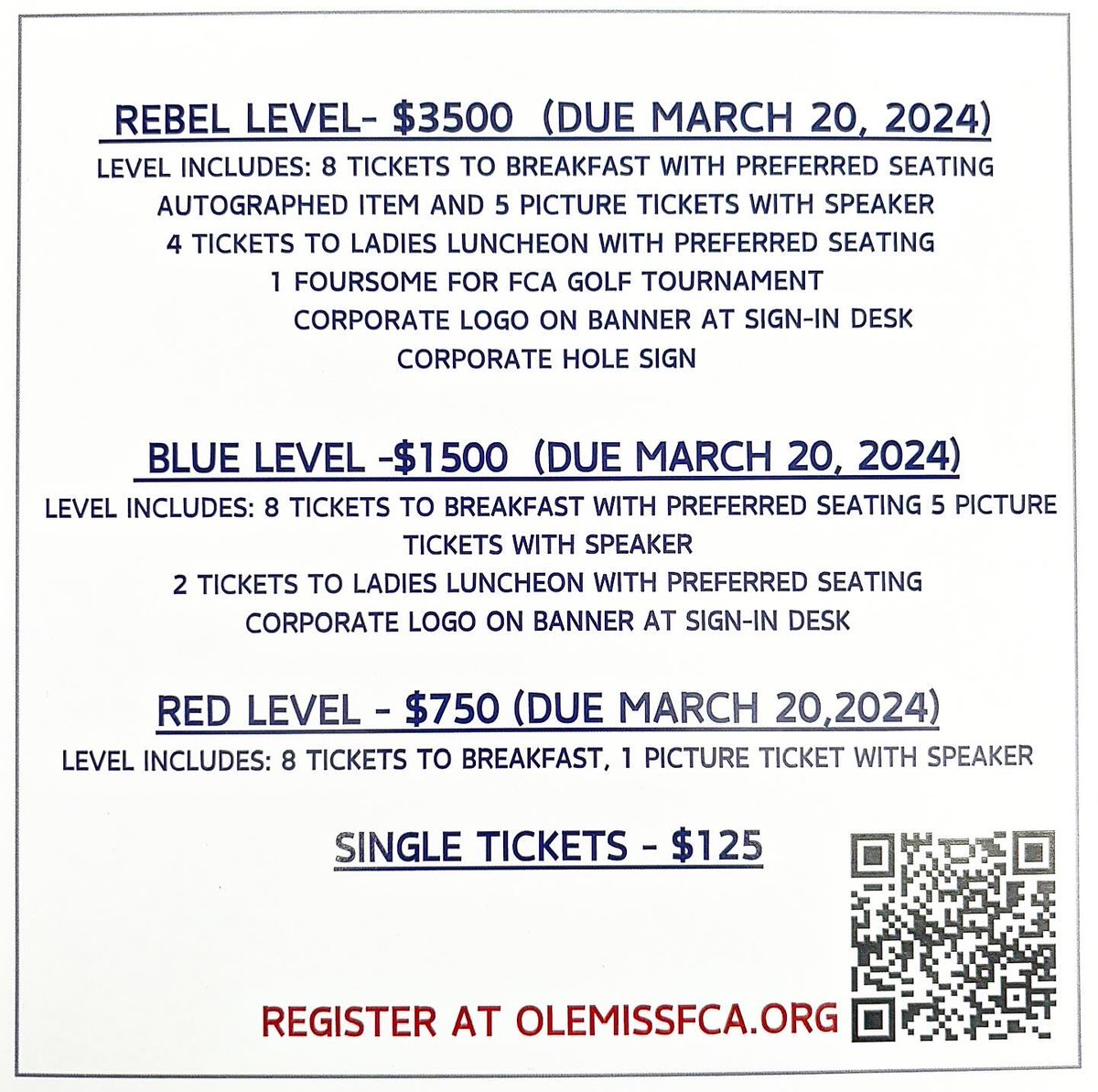 We are now 25 days away from our Annual Breakfast with Champions! Secure your tickets now! Register online at olemissfca.org/breakfast-with… ! It's going to be great- Can't wait to see you there!