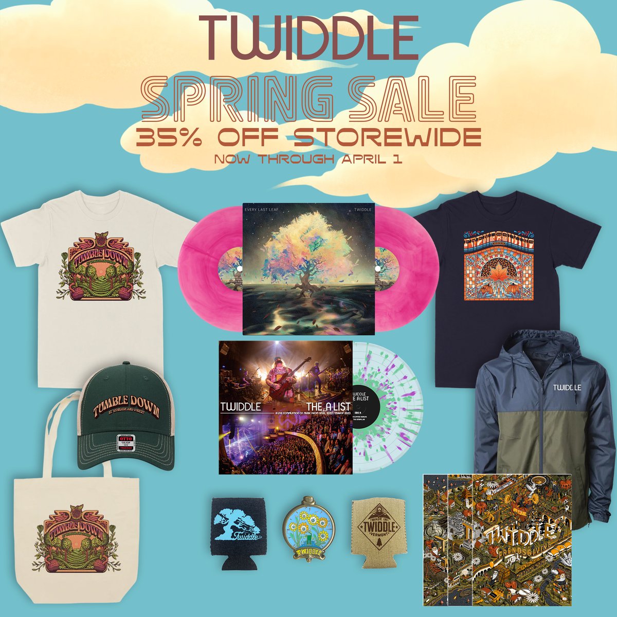 Spring Cleaning Sale! 35% off the entire merch store now through April 1 including a few Frendsgiving Sunset Triptychs and A-List Vinyl that we found leftover from last year 💚💜

Merch Store 👉 Shop.TwiddleMusic.com