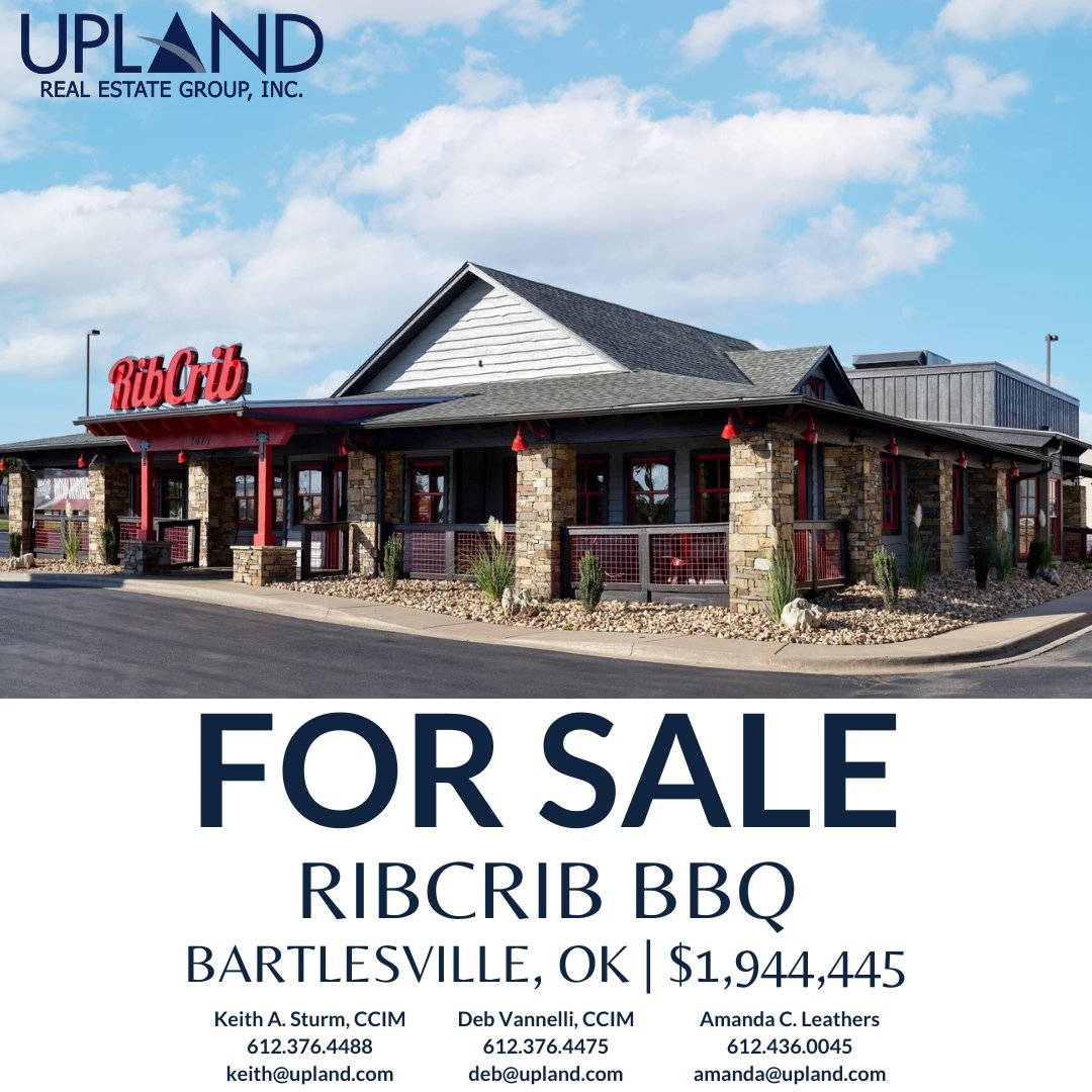 New Listing: Rib Crib in Bartlesville, Oklahoma! Rib Crib is on a Corporate NNN lease with 9+ years remaining on the lease and is located in the County Seat of Washington County.

For more information, please contact Keith Sturm or Amanda Leathers!

#netleaseinvestments