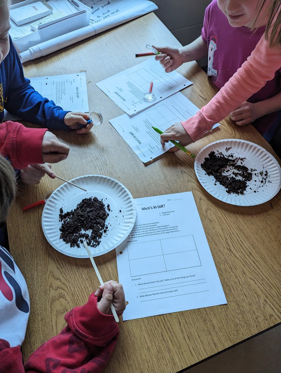 HeyMrsShea_'s tweet photo. Science lab day! Grade 3s examined some different soil samples to see the different particles that can be found in soil. We were surprised by how different types of soil can be so unique, and even found some crawly creatures that made their way to school from my garden! 🐜 https://t.co/rc9CG3CNsB